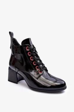 Sale Damskie buty S.Barski Niskie Lakierowane Botki Sznurowane S.Barski MR870-66 Czarne