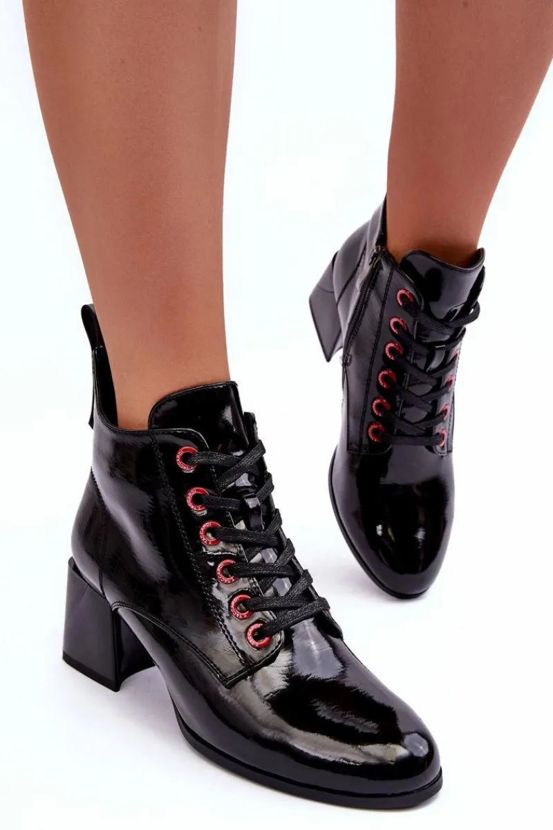 Sale Damskie buty S.Barski Niskie Lakierowane Botki Sznurowane S.Barski MR870-66 Czarne