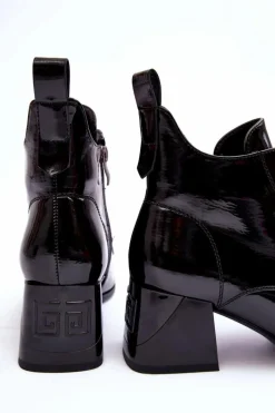 Sale Damskie buty S.Barski Niskie Lakierowane Botki Sznurowane S.Barski MR870-66 Czarne