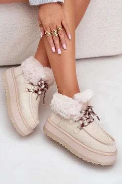 Śniegowce Damskie></noscript>Boto Niskie Śniegowce Damskie Na Platformie Z Futerkiem Jasnobeżowe Neathren Beżowy