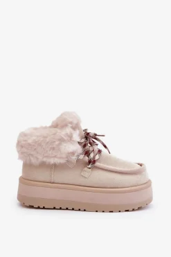 Śniegowce Damskie></noscript>Boto Niskie Śniegowce Damskie Na Platformie Z Futerkiem Jasnobeżowe Neathren Beżowy
