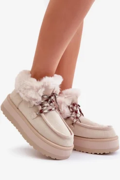 Śniegowce Damskie></noscript>Boto Niskie Śniegowce Damskie Na Platformie Z Futerkiem Jasnobeżowe Neathren Beżowy
