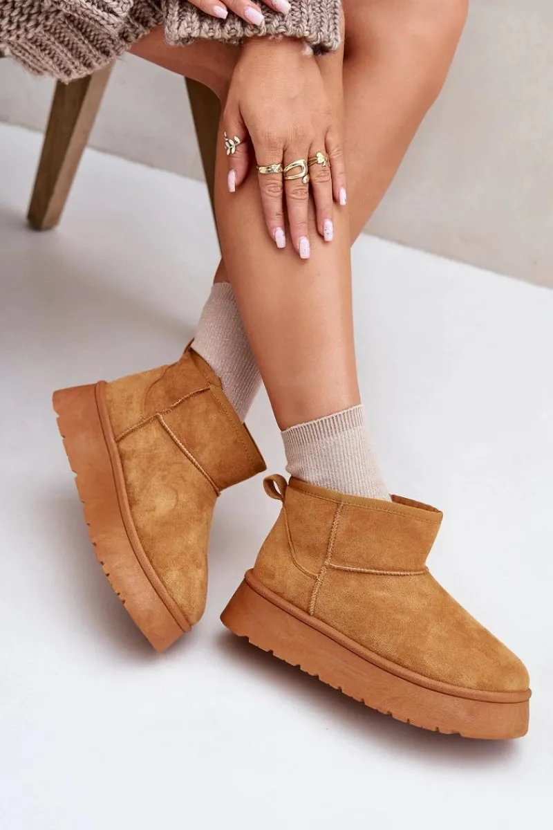 Best Niskie Śniegowce Damskie Na Platformie Ocieplane Futerkiem Camel Saldren Damskie Śniegowce Damskie