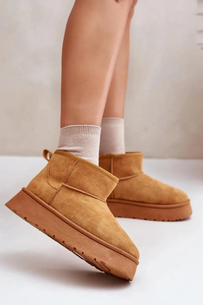 Best Niskie Śniegowce Damskie Na Platformie Ocieplane Futerkiem Camel Saldren Damskie Śniegowce Damskie