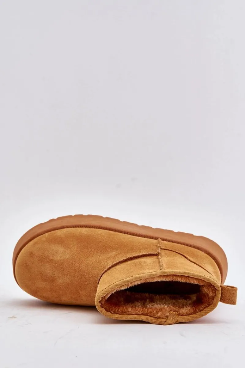 Best Niskie Śniegowce Damskie Na Platformie Ocieplane Futerkiem Camel Saldren Damskie Śniegowce Damskie