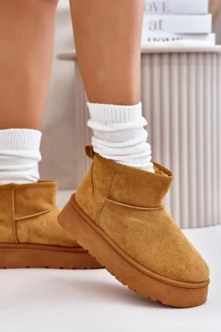 Best Niskie Śniegowce Damskie Na Platformie Ocieplane Futerkiem Camel Saldren Damskie Śniegowce Damskie