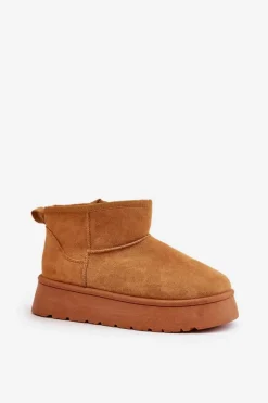 Best Niskie Śniegowce Damskie Na Platformie Ocieplane Futerkiem Camel Saldren Damskie Śniegowce Damskie