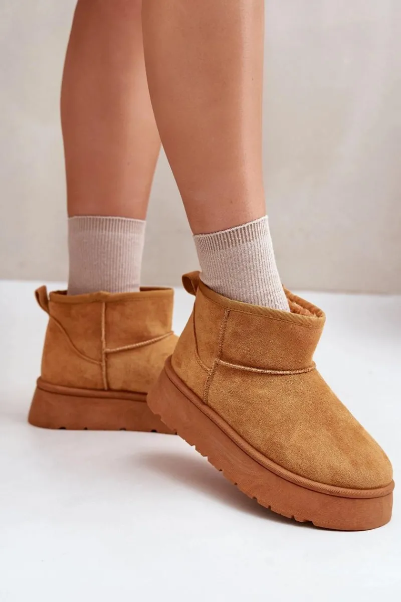 Best Niskie Śniegowce Damskie Na Platformie Ocieplane Futerkiem Camel Saldren Damskie Śniegowce Damskie