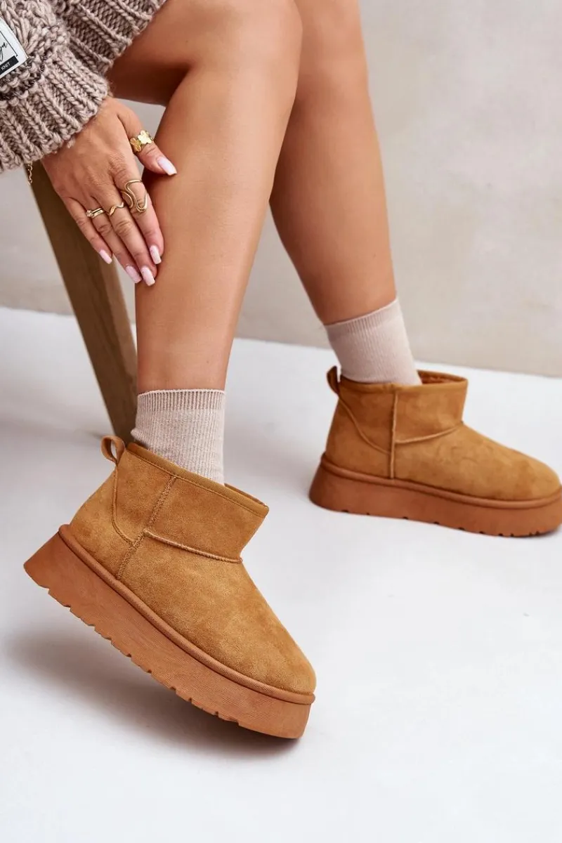 Best Niskie Śniegowce Damskie Na Platformie Ocieplane Futerkiem Camel Saldren Damskie Śniegowce Damskie