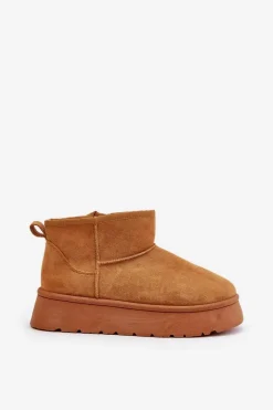 Best Niskie Śniegowce Damskie Na Platformie Ocieplane Futerkiem Camel Saldren Damskie Śniegowce Damskie