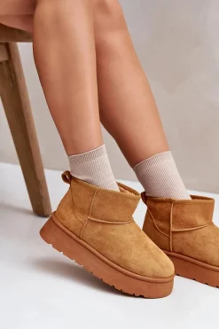 Best Niskie Śniegowce Damskie Na Platformie Ocieplane Futerkiem Camel Saldren Damskie Śniegowce Damskie