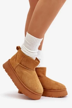 Best Niskie Śniegowce Damskie Na Platformie Ocieplane Futerkiem Camel Saldren Damskie Śniegowce Damskie