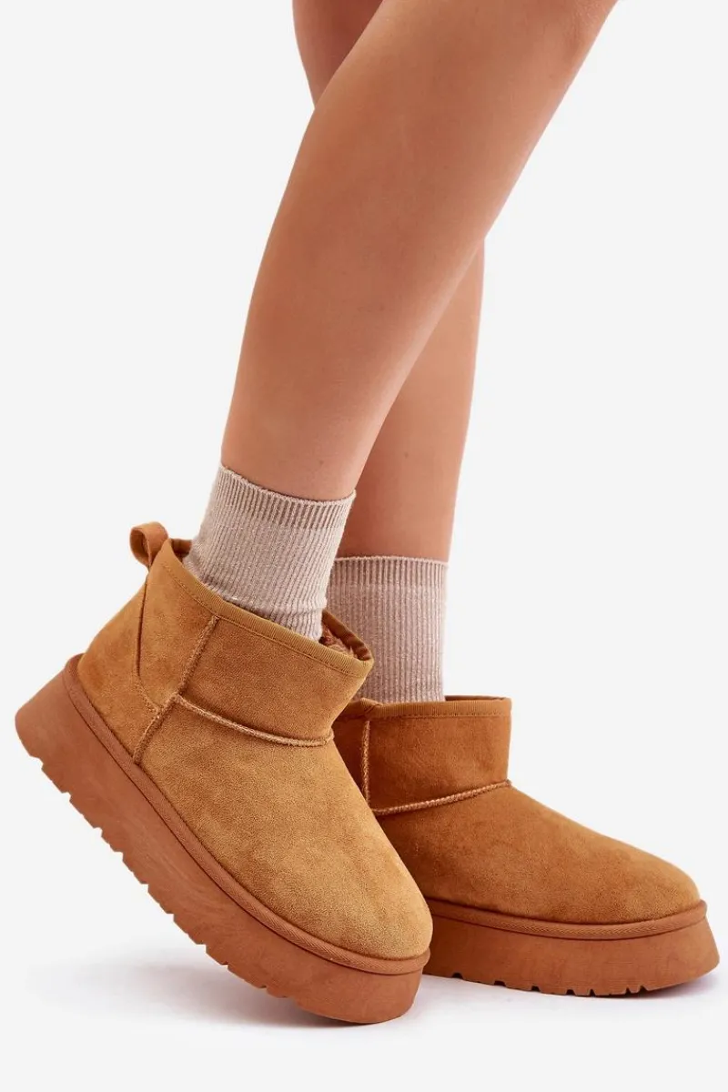 Best Niskie Śniegowce Damskie Na Platformie Ocieplane Futerkiem Camel Saldren Damskie Śniegowce Damskie