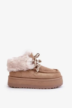 Śniegowce Damskie></noscript>Boto Niskie Śniegowce Damskie Na Platformie Z Futerkiem Ciemnobeżowe Neathren Beżowy