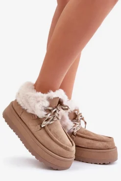 Śniegowce Damskie></noscript>Boto Niskie Śniegowce Damskie Na Platformie Z Futerkiem Ciemnobeżowe Neathren Beżowy