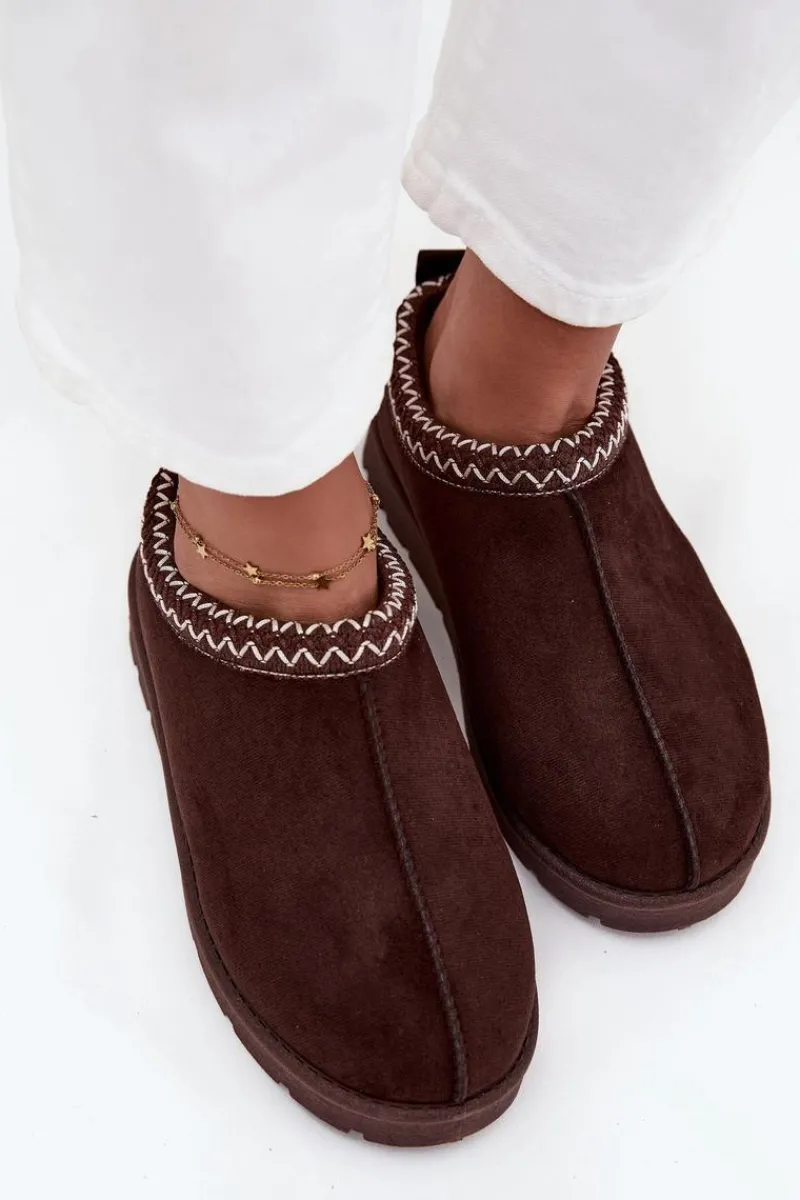 Discount Niskie Śniegowce Damskie Z Haftem Czekoladowe Juvielle Damskie Śniegowce Damskie|Kapcie Klasyczne