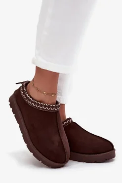 Discount Niskie Śniegowce Damskie Z Haftem Czekoladowe Juvielle Damskie Śniegowce Damskie|Kapcie Klasyczne