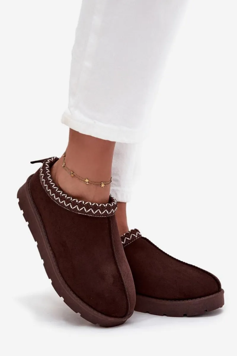 Discount Niskie Śniegowce Damskie Z Haftem Czekoladowe Juvielle Damskie Śniegowce Damskie|Kapcie Klasyczne