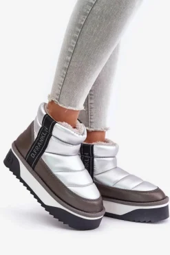 Sale D.Franklin Niskie Śniegowce Na Grubej Podeszwie DFSH371010 Srebrne Srebrny