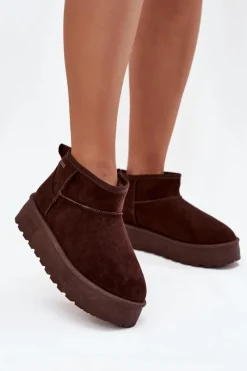 Śniegowce Damskie>Big Star Shoes Niskie Śniegowce Na Platformie Big Star OO274A101 Czekoladowe Brązowy