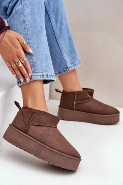 Sale Boto Niskie Śniegowce Na Platformie Brązowe Korfedi