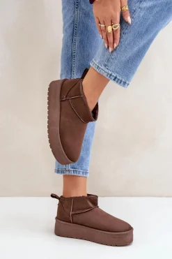 Sale Boto Niskie Śniegowce Na Platformie Brązowe Korfedi