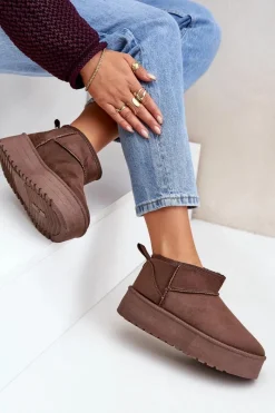 Sale Boto Niskie Śniegowce Na Platformie Brązowe Korfedi