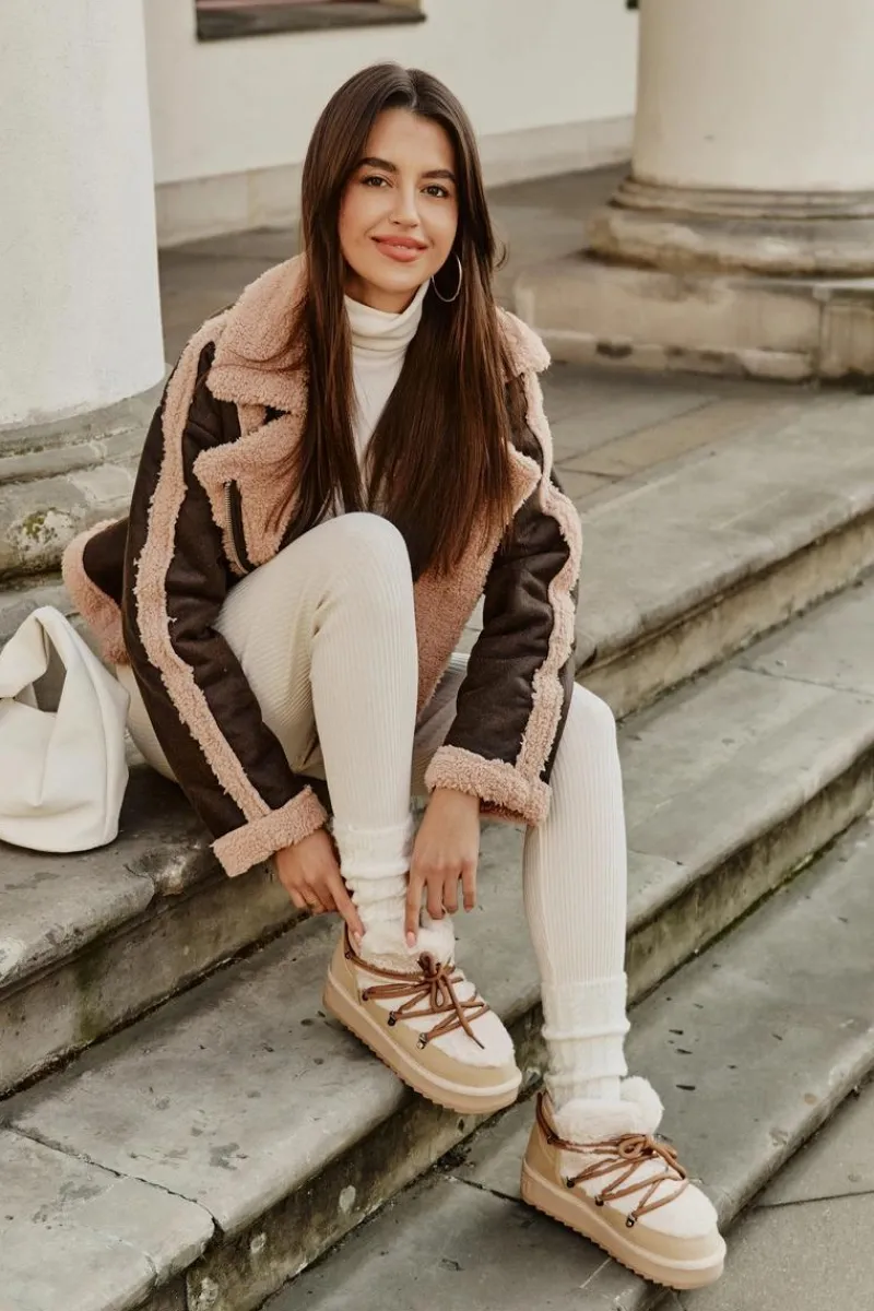 Clearance D.Franklin Niskie Śniegowce Na Platformie Z Futerkiem DFSH370011 Beżowe Beżowy