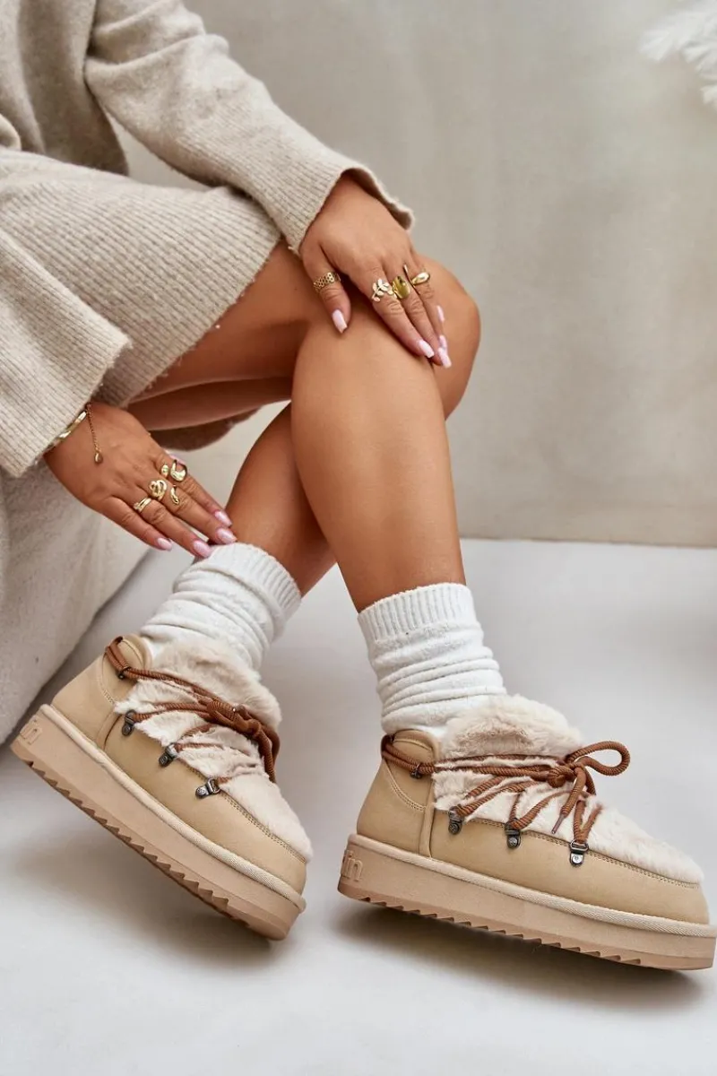 Clearance D.Franklin Niskie Śniegowce Na Platformie Z Futerkiem DFSH370011 Beżowe Beżowy