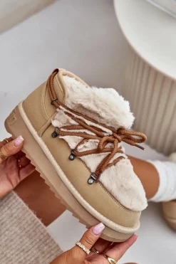 Clearance D.Franklin Niskie Śniegowce Na Platformie Z Futerkiem DFSH370011 Beżowe Beżowy