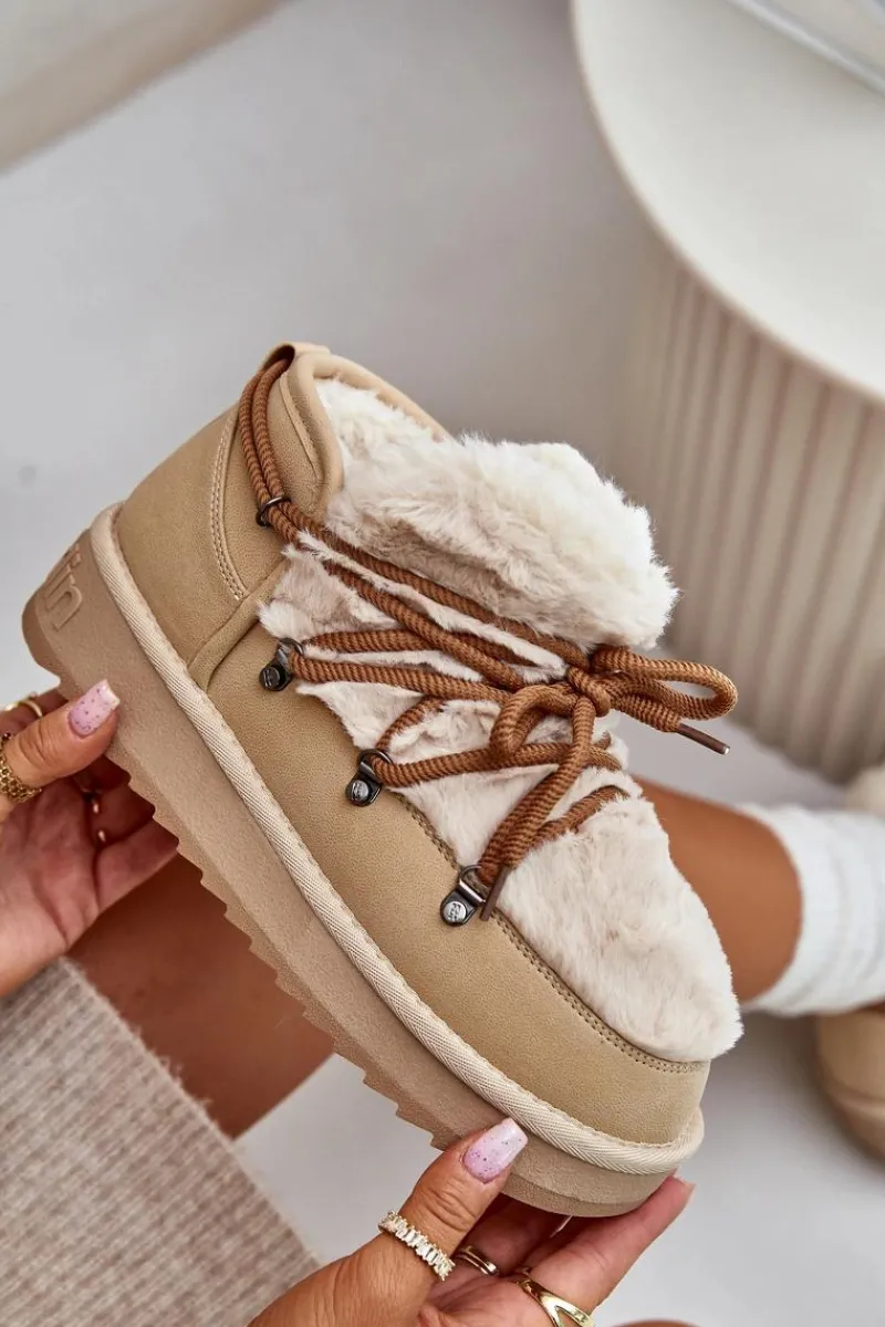 Clearance D.Franklin Niskie Śniegowce Na Platformie Z Futerkiem DFSH370011 Beżowe Beżowy