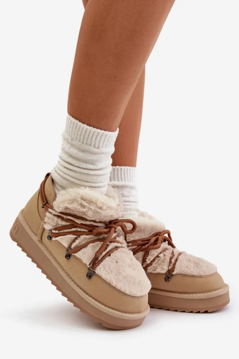 Clearance D.Franklin Niskie Śniegowce Na Platformie Z Futerkiem DFSH370011 Beżowe Beżowy