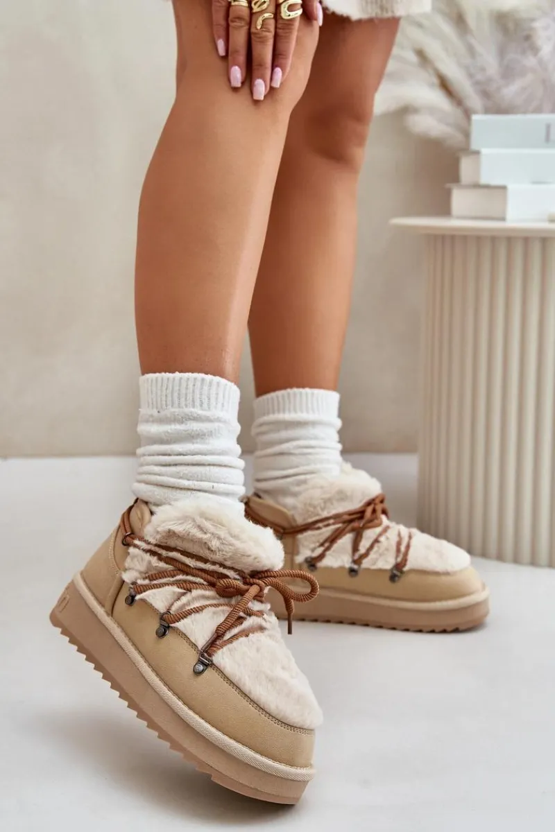 Clearance D.Franklin Niskie Śniegowce Na Platformie Z Futerkiem DFSH370011 Beżowe Beżowy