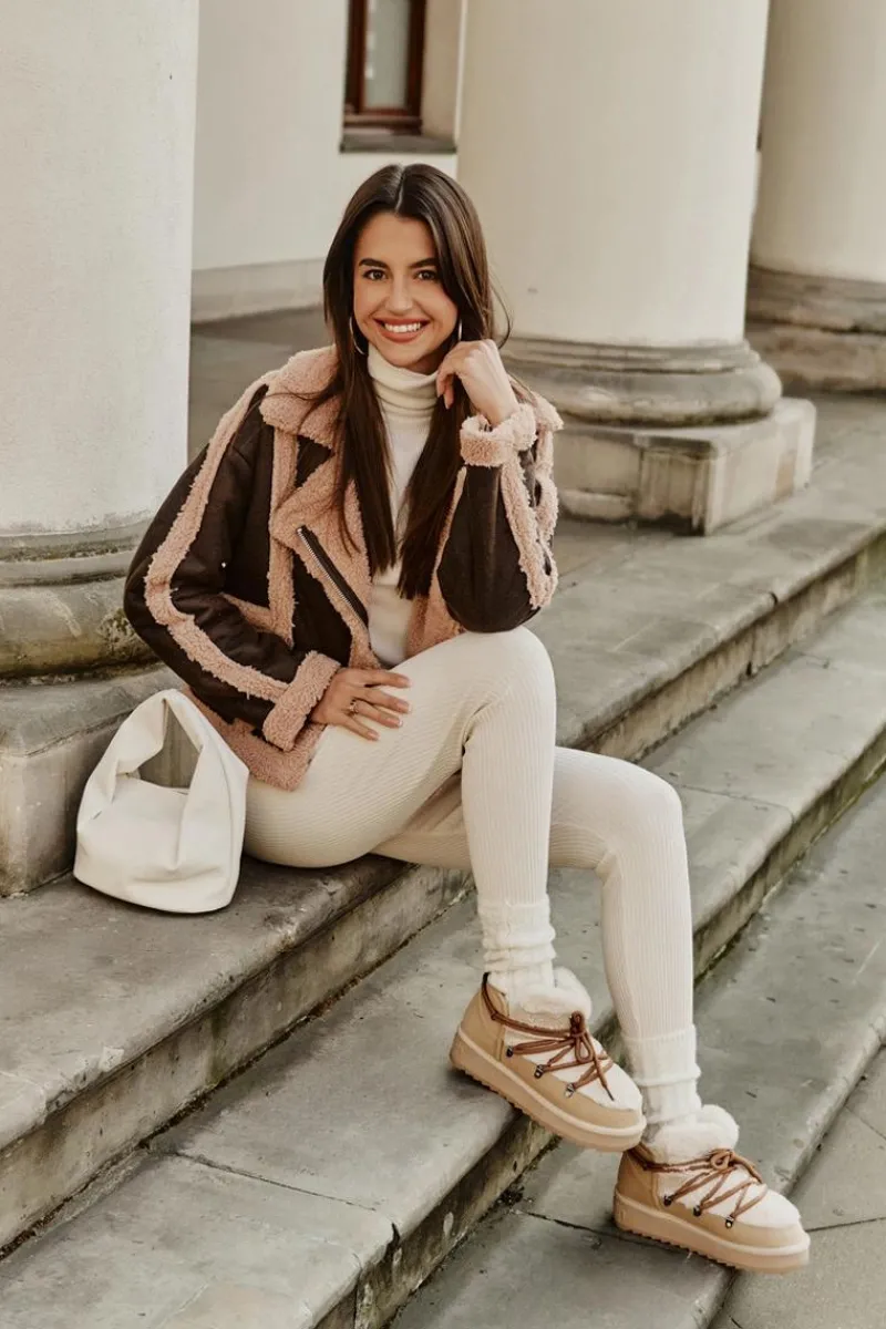 Clearance D.Franklin Niskie Śniegowce Na Platformie Z Futerkiem DFSH370011 Beżowe Beżowy