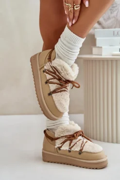 Clearance D.Franklin Niskie Śniegowce Na Platformie Z Futerkiem DFSH370011 Beżowe Beżowy