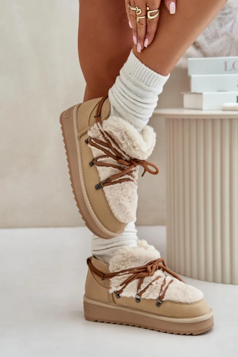 Clearance D.Franklin Niskie Śniegowce Na Platformie Z Futerkiem DFSH370011 Beżowe Beżowy