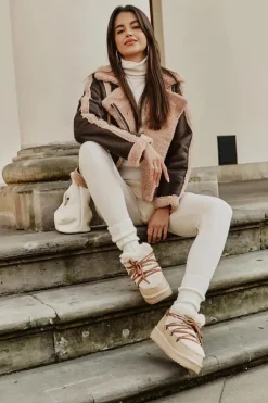 Clearance D.Franklin Niskie Śniegowce Na Platformie Z Futerkiem DFSH370011 Beżowe Beżowy