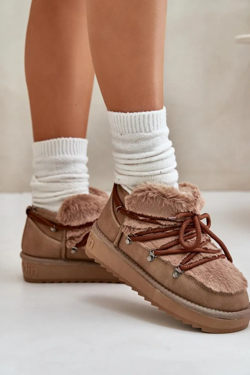 Best Niskie Śniegowce Na Platformie Z Futerkiem DFSH370011 Brązowe Damskie Śniegowce Damskie