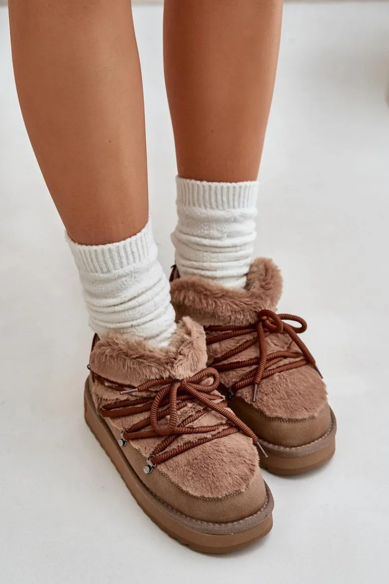 Best Niskie Śniegowce Na Platformie Z Futerkiem DFSH370011 Brązowe Damskie Śniegowce Damskie