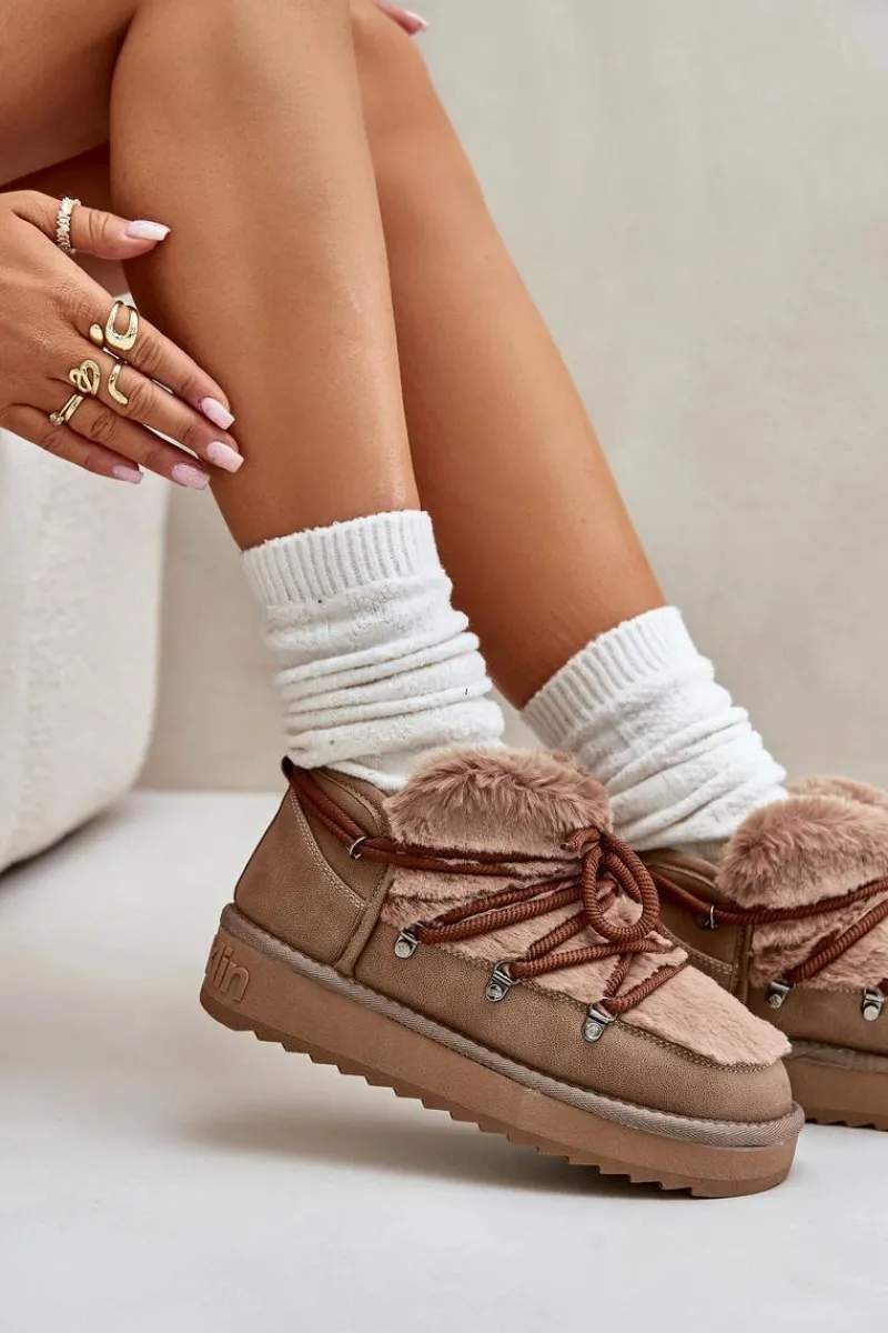 Best Niskie Śniegowce Na Platformie Z Futerkiem DFSH370011 Brązowe Damskie Śniegowce Damskie