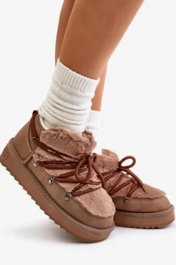Best Niskie Śniegowce Na Platformie Z Futerkiem DFSH370011 Brązowe Damskie Śniegowce Damskie