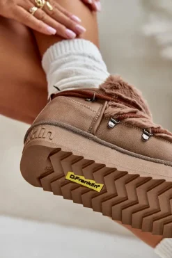 Best Niskie Śniegowce Na Platformie Z Futerkiem DFSH370011 Brązowe Damskie Śniegowce Damskie