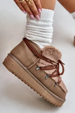 Best Niskie Śniegowce Na Platformie Z Futerkiem DFSH370011 Brązowe Damskie Śniegowce Damskie