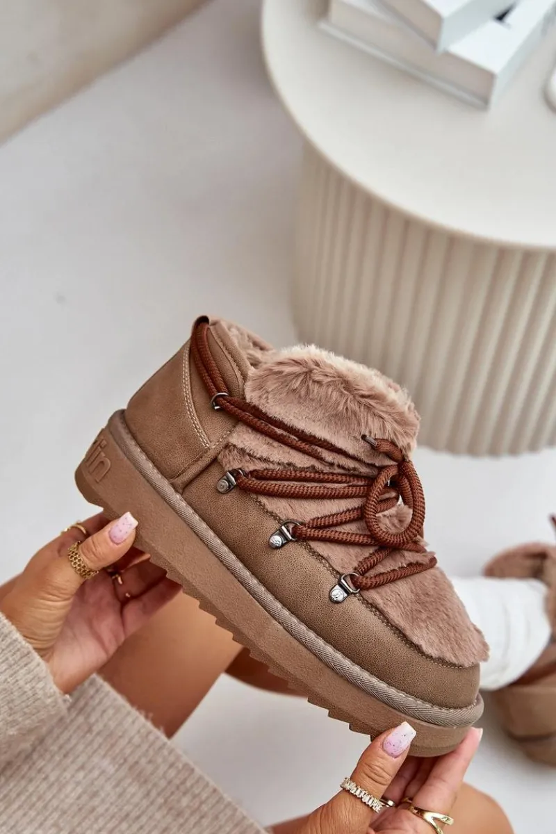 Best Niskie Śniegowce Na Platformie Z Futerkiem DFSH370011 Brązowe Damskie Śniegowce Damskie