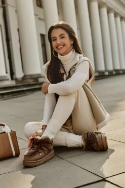 Best Niskie Śniegowce Na Platformie Z Futerkiem DFSH370011 Brązowe Damskie Śniegowce Damskie