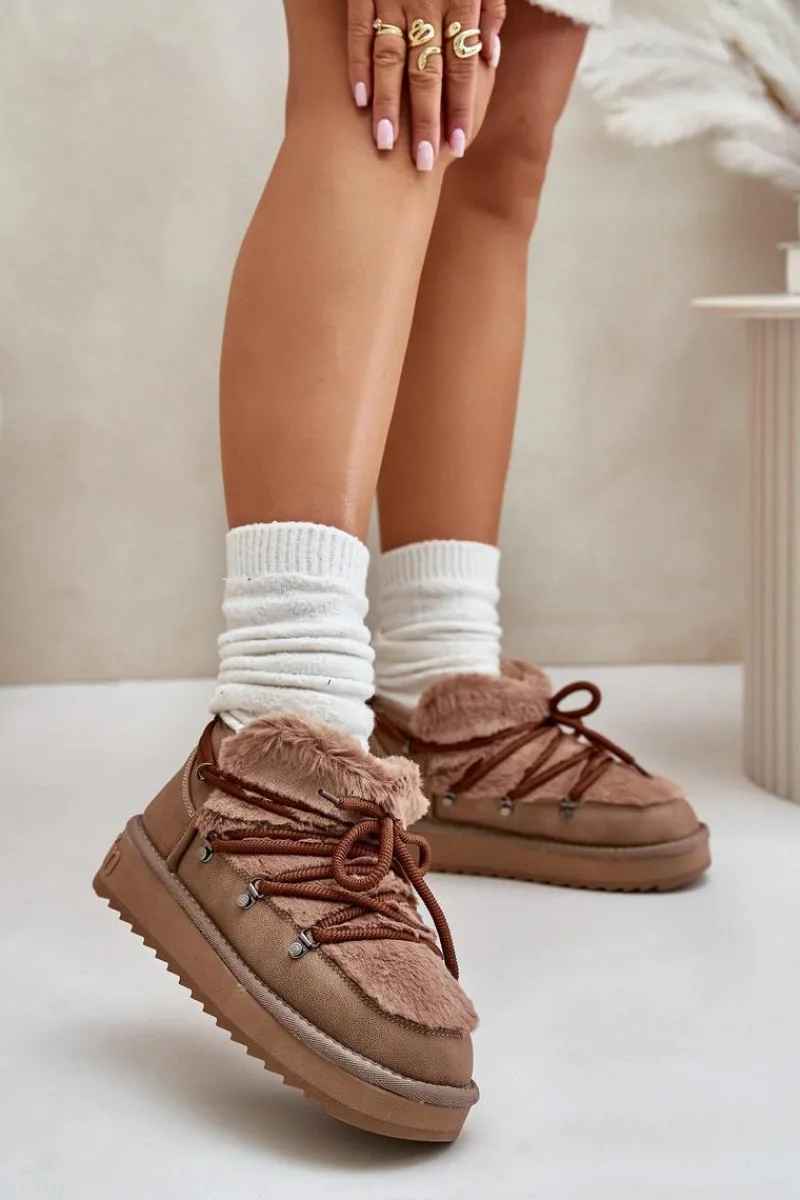 Best Niskie Śniegowce Na Platformie Z Futerkiem DFSH370011 Brązowe Damskie Śniegowce Damskie