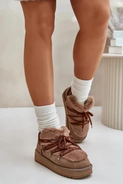 Best Niskie Śniegowce Na Platformie Z Futerkiem DFSH370011 Brązowe Damskie Śniegowce Damskie