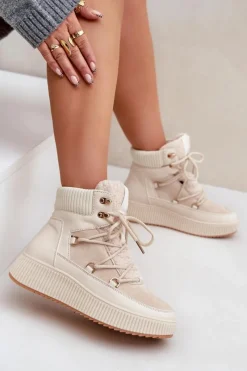 Best Boto Niskie Śniegowce Na Platformie Jasnobeżowe Naliora