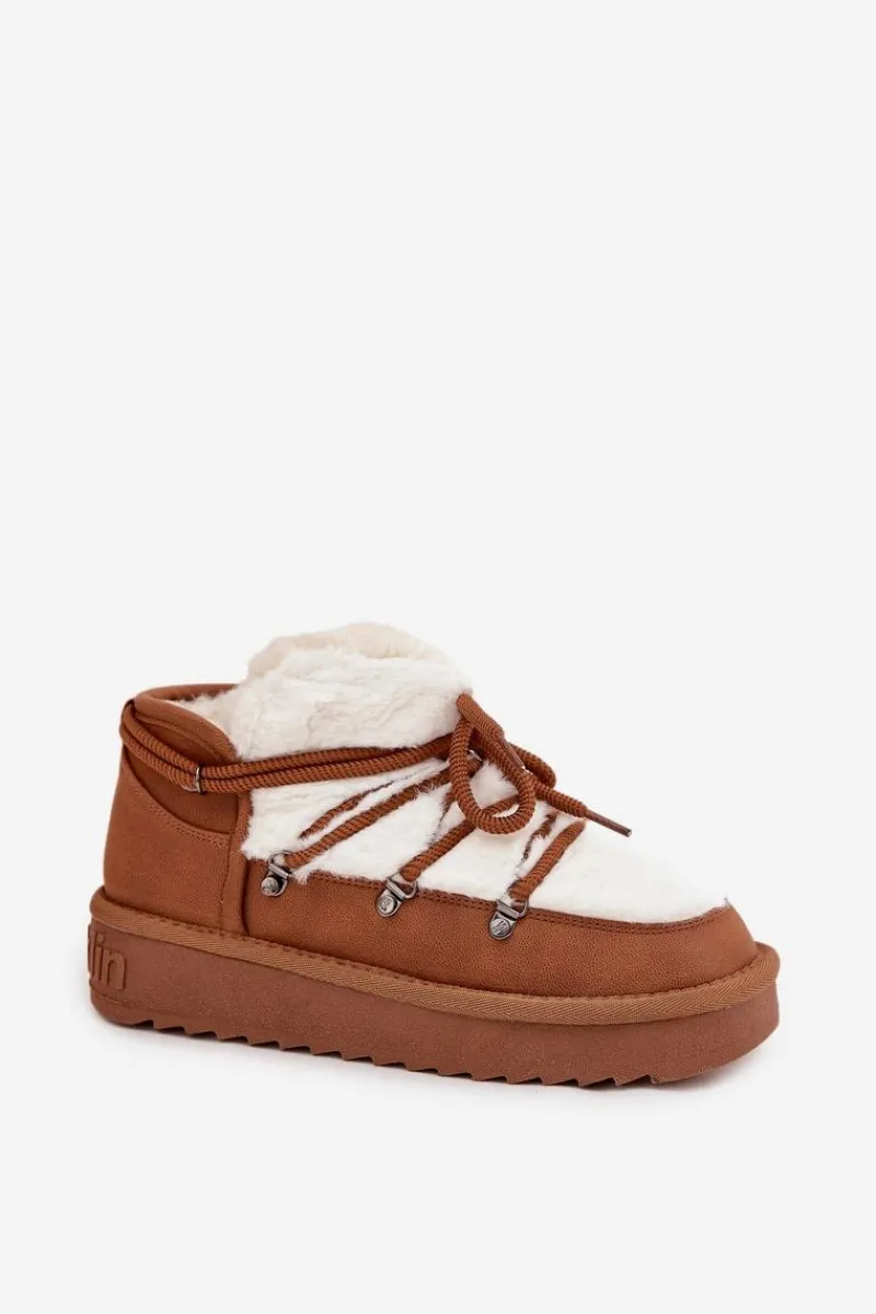Śniegowce Damskie>D.Franklin Niskie Śniegowce Na Platformie Z Futerkiem DFSH370011 Camel Brązowy