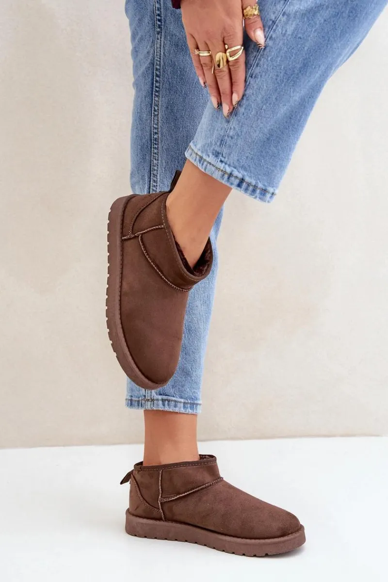 Śniegowce Damskie>Boto Niskie Śniegowce Z Eko Zamszu Brązowe Nelsanna